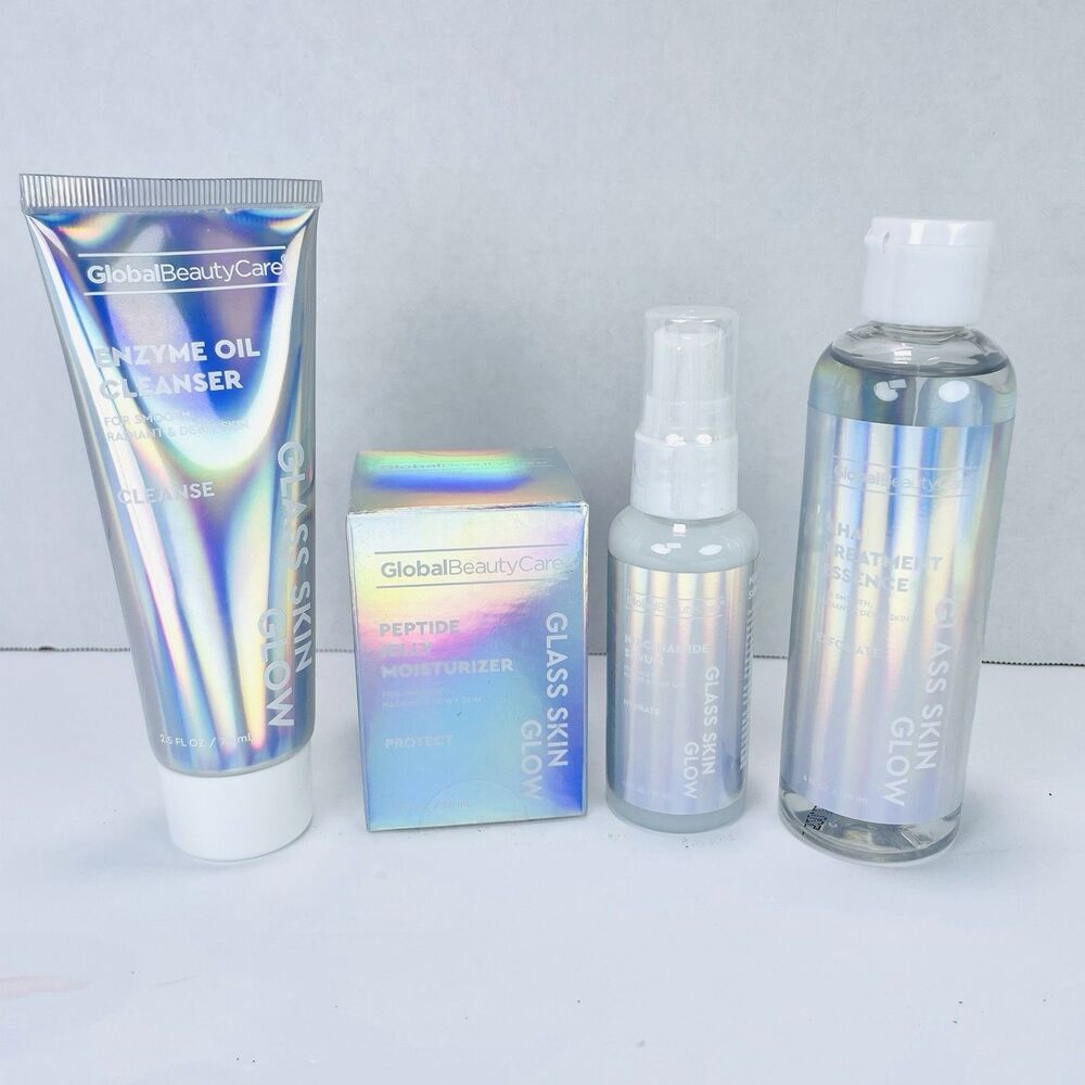 Glass Skin Glow Global Beauty Care Cleanser AHA Essence Serum & Moisturizer